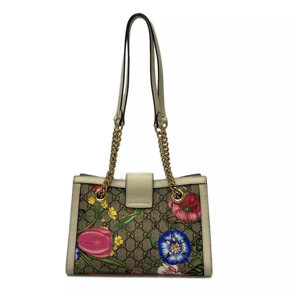 GUCCI Padlock small shoulder bag/GG Flora Beige Cream Multi PVC - 896-012225 - Picture 2 of 14